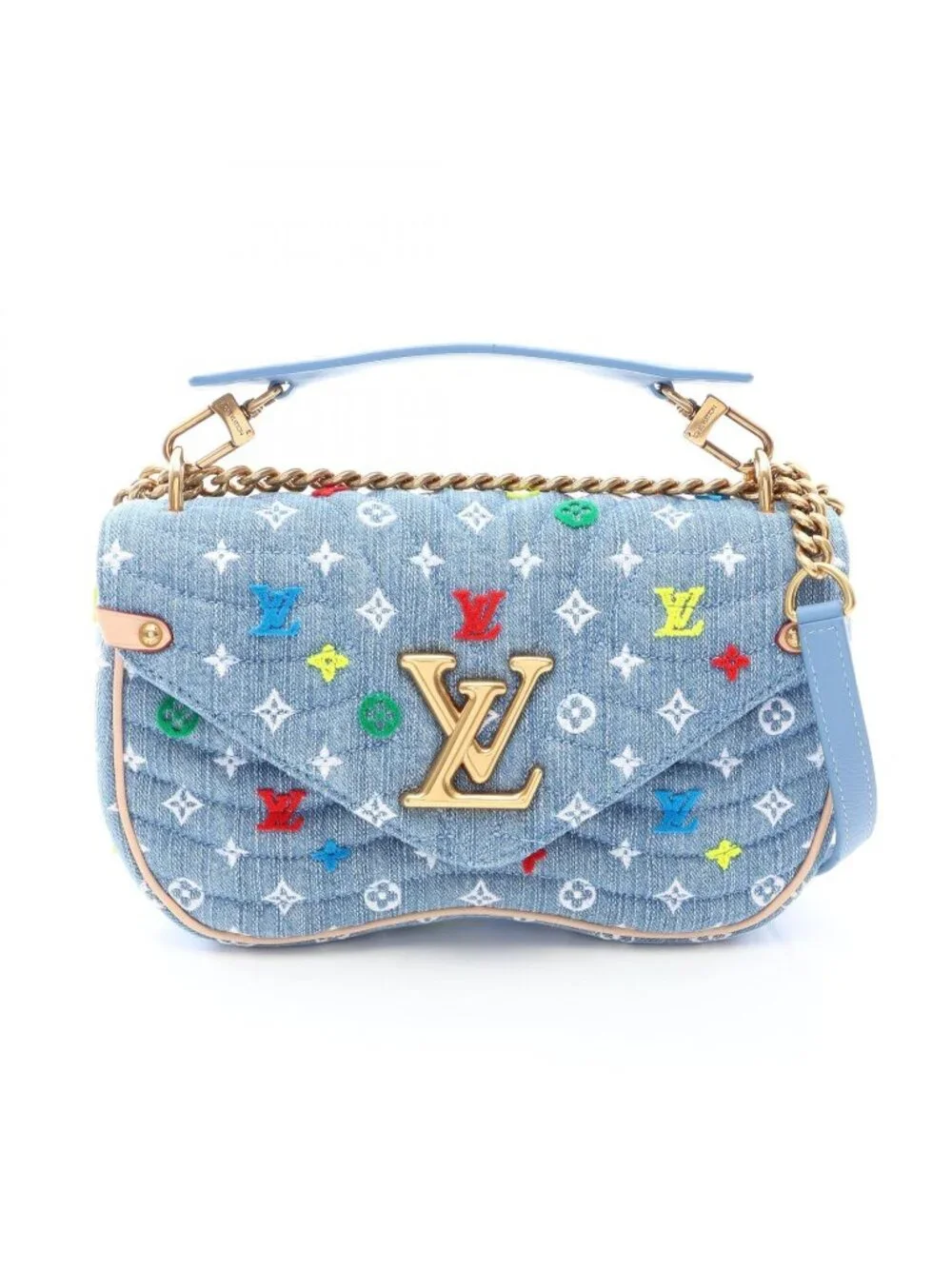 Louis Vuitton Shoulder Bag New Wave Chain MM 2-Way Denim Leather